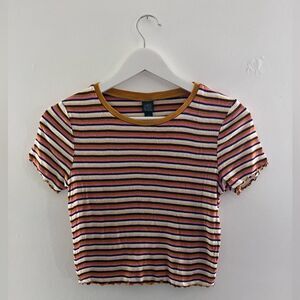 Wild Fable || Women’s Multicolor Striped Crop Casual Summer Top Ruffle Hem M